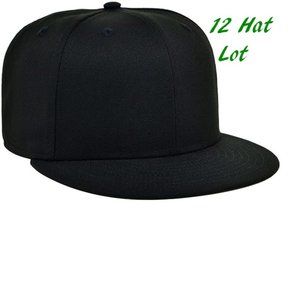 12 Hat Lot Black 5 Panel Snap Back Hats